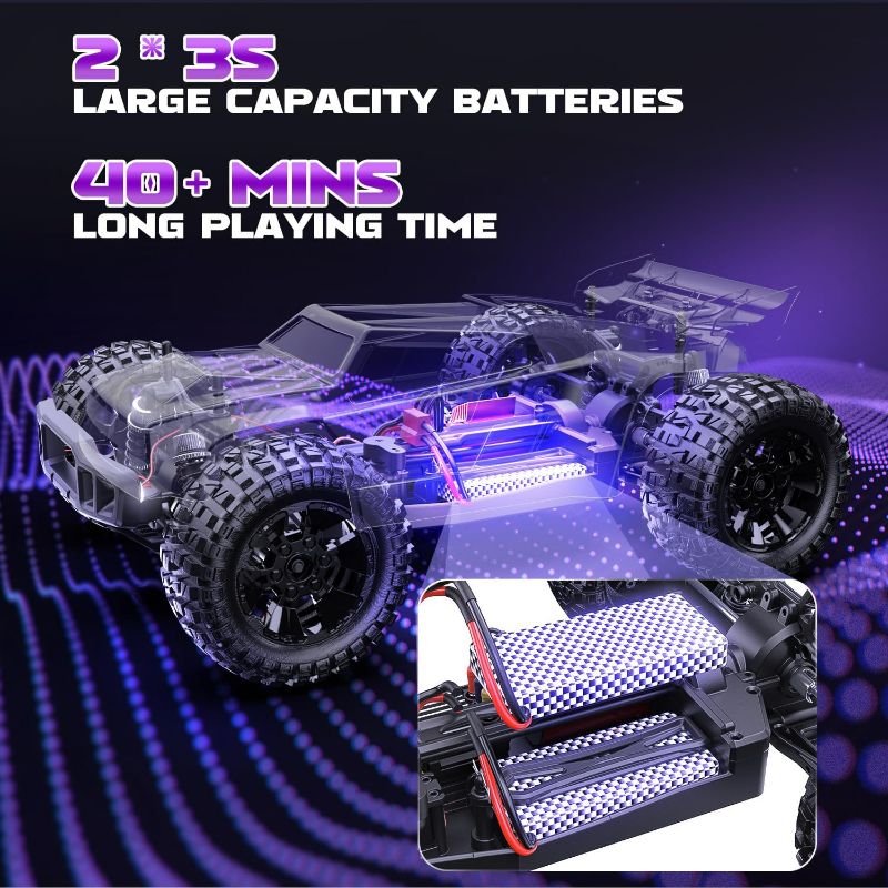 Photo 3 of DEERC 200E 1:10 Large 3S Brushless High Speed RC Cars for Adults, 4X4 RTR Fast RC Trucks W/Extra Shell LED Headlight, 60 KM/H, All Terrain Remote Control Car, Offroad Monster Truck for Boys,2 Battery Classic