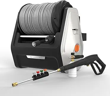 Photo 1 of ***SEE NOTES***Giraffe Tools Grandfalls Pressure Washer, Electric Wall Mount Pressure Washer with Reel, Power Washer Wall Mount, Pressure Washer Hanging on Wall for Outdoor Cleaning, Light Silver Case Basic 100ft black hose