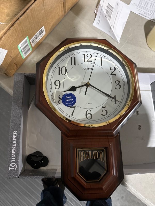 Photo 2 of 17.5" x 11.25" Essex Westminster Chime Faux Wood Pendulum Wall Clock, Walnut Walnut 17.5" x 11.25" Model: 180WAGM