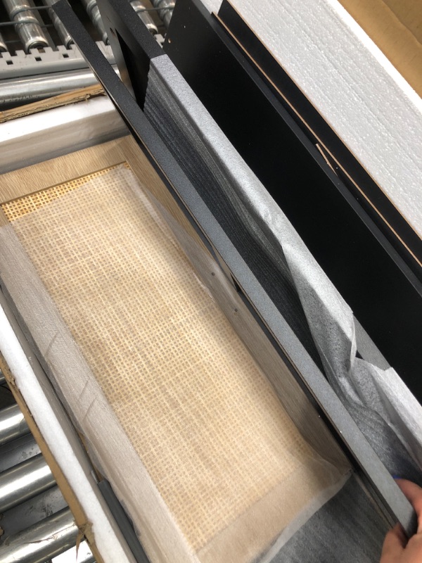 Photo 1 of Iwell Large Storage Cabinet, Bathroom Cabinet with 2 Rattan Drawers & 2 Rattan Doors, Floor Storage Cabinet with Adjustable Shelves for Living Room, Home Office, Nature & Black Natural+black