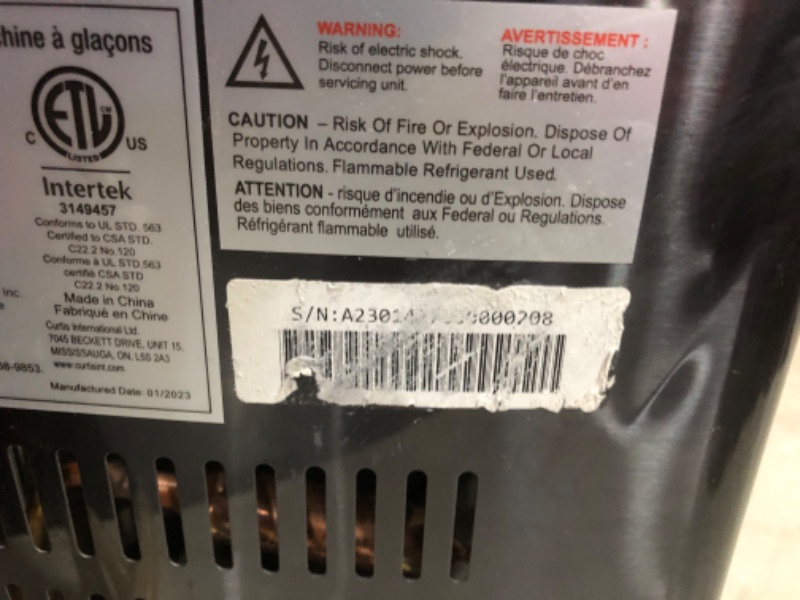 Photo 7 of ***NOT FUNCTIONAL - NONREFUNDABLE - FOR PARTS ONLY - SEE COMMENTS***
Frigidaire EFIC237 Countertop Crunchy Chewable Nugget Ice Maker, 44lbs per day, Auto Self Cleaning, Black Stainless