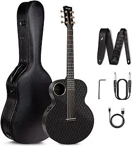 Photo 2 of Enya Carbon Fiber Acoustic Electric Guitar X4 Pro Mini AcousticPlus 36” 3/4-Sized Guitar Bundle with Hard Case, Leather Strap, Instrument Cable & USB Type-C Charging Cable(X4 PRO MINI)