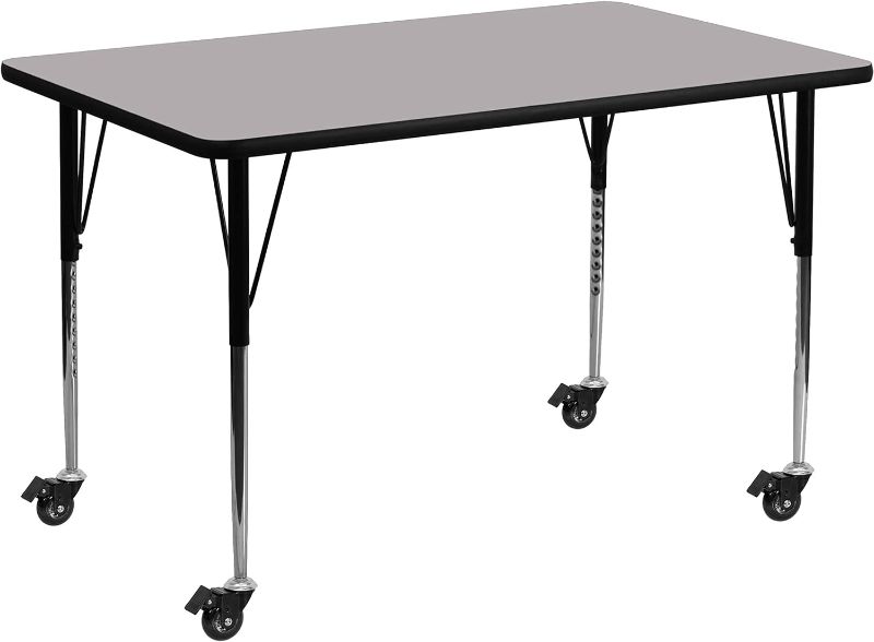 Photo 1 of **INCOMPLETE**Flash Furniture Mobile 24''W x 48''L Rectangular Grey Thermal Laminate Activity Table - Standard Height Adjustable Legs
