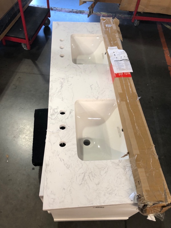 Photo 4 of ***SEE NOTES*** allen + roth Canterbury 60-in White Undermount Double Sink Bathroom Vanity with Carrara Engineered Marble Top
