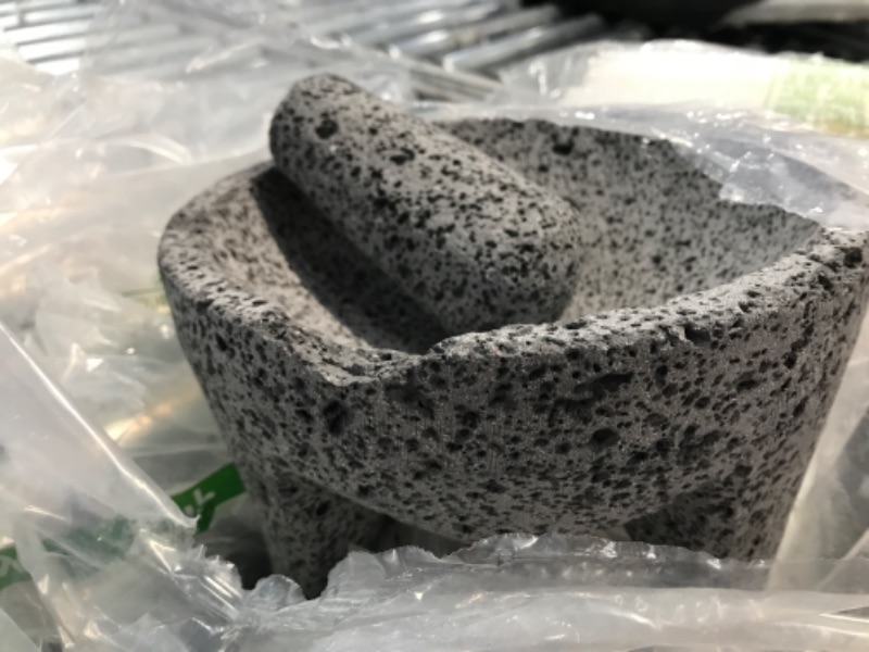 Photo 2 of *See notes* Lindo 9 inch Molcajete Mortar and Pestle, Mexican Handmade with Lava Stone,Herb Bowl, Spice Grinder, Pill Crusher, Pesto Powder, Volcanic Stone