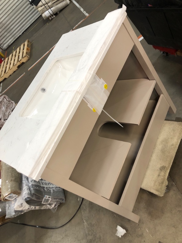 Photo 1 of allen + roth Sandbanks 36-in Greige Undermount Single Sink Bathroom Vanity with White Engineered Stone Top
