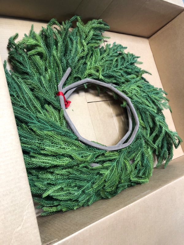 Photo 1 of 24 Inch Green Wreaths for Front Door Real Touch Norfolk Pine Wreath for Spring Summer Indoor&Outdoor Porch Windows Wall Home Decor, Realistic Wreath for All Seasons
