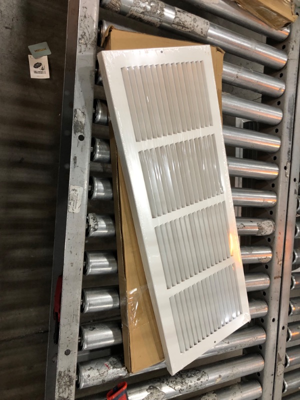 Photo 2 of 24" X 8" Baseboard Return Air Grille - HVAC Vent Duct Cover - 7/8" Margin Turnback for Flush Fit with Baseboard Work - White [Outer Dimensions: 25.75" Width X 9.75" Height] 24 x 8