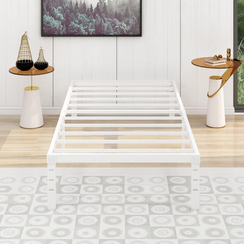 Photo 1 of alazyhome Twin Size Bed Frame 14 Inch Metal Platform Bed Frame Heavy Duty Steel Slats Support No Box Spring Needed Noise-Free Easy Assembly White
