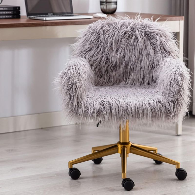 Photo 1 of Fluffy Office Desk Chair, Faux Fur Modern Desk Chairs with Wheels