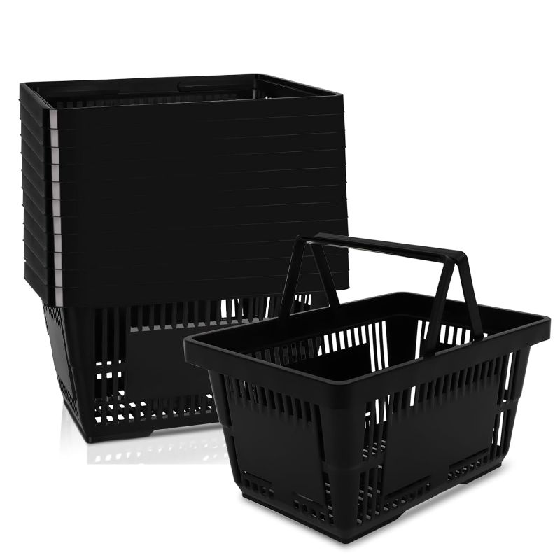 Photo 1 of 21L Shopping Basket Black Basket With Plastic Handles For Supermarket shop Black Plastic Shopping Basket Convenient Sundries Laundry Basket 12 Pack Shopping Basket 21L(Black) 12 Baskets