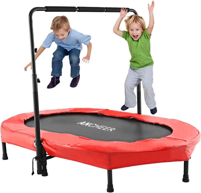 Photo 1 of ANCHEER Foldable Trampoline, Mini Rebounder Trampoline with Adjustable Handle, Exercise Trampoline for Indoor/Garden/Workout Cardio, Parent-Child Twins Trampoline Max Load 220lbs