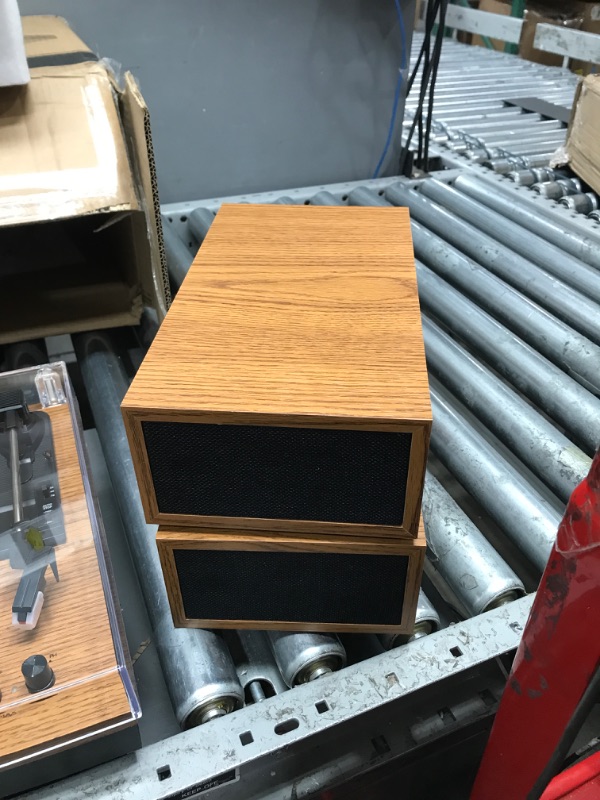 Photo 1 of LP&No.1 Wireless Turntable with Stereo Bookshelf Speakers, 3 Speed Vintage Belt-Drive Turntable with Wireless Playback & Auto-Stop & Wireless Input, Yellow Wood
