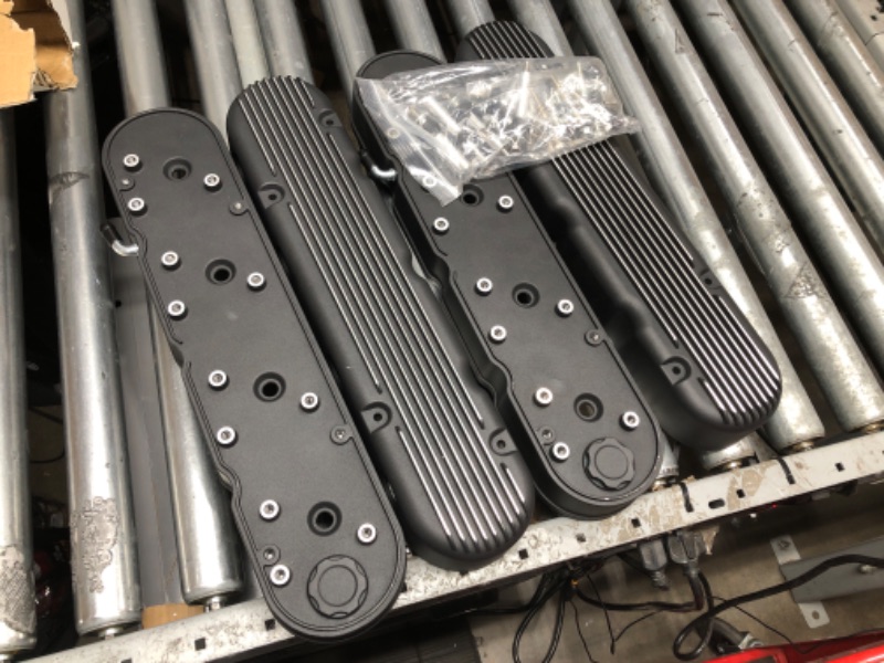 Photo 2 of Black Finned Aluminum Valve Covers w/Coil Mounts & Cover Compatible with LS1 LS2 LS3 LS6 LS7 Chevy Small Block V8 293 325 364 376 427