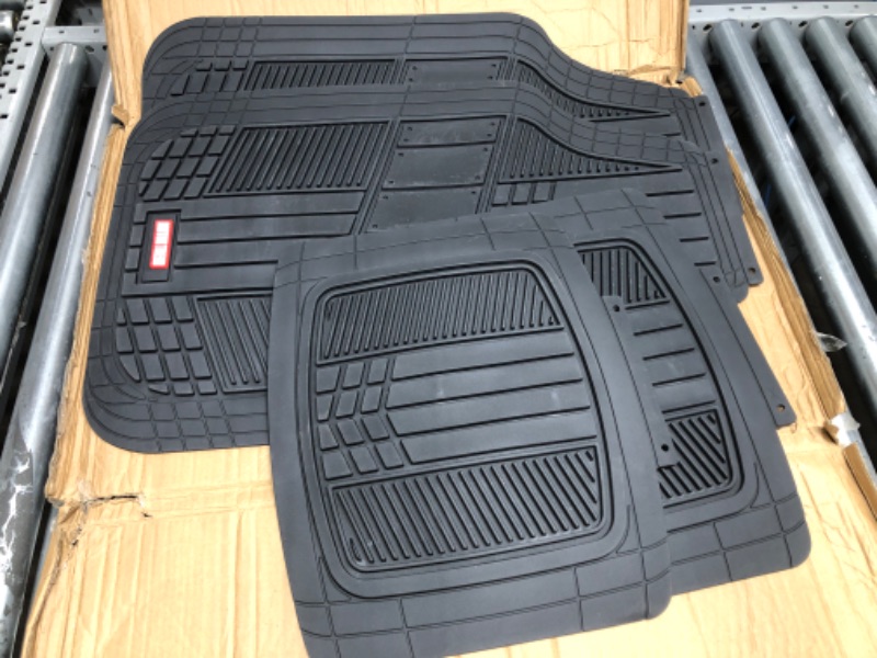 Photo 2 of Motor Trend DualFlex Two-Tone Sport Design All-Weather Rubber Floor Mats for Car, Truck, Van & SUV - Waterproof Front & Rear Liners with Drainage Channels Black