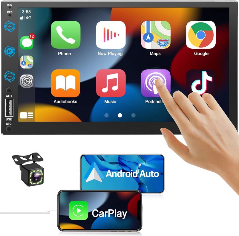 Photo 5 of Double Din Car Stereo Radio with Backup Camera -Voice Control Apple Carplay & Android Auto, Bluetooth 5.3 Touch Screen Subwoofer Car Audio Receivers, 7 Inch HD MP5 Player with Mirror Link, USB/AM/FM CZ09