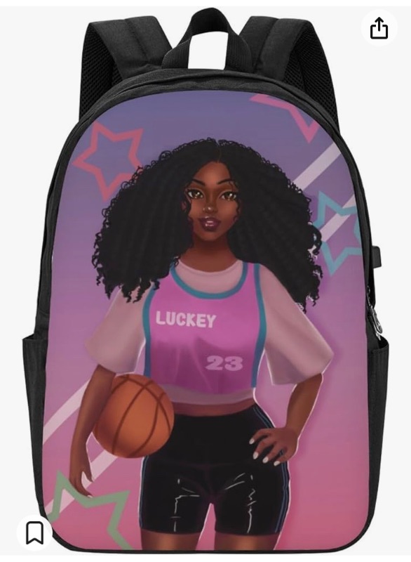 Photo 1 of Black Girl Magic Backpack African Black Girl Book Bag for Women Teens Girls Kids, Afro African Girl Hold Basketball Bookbag, African American Laptop Backpack, Unique Back to School Gifts, 17 Inches
