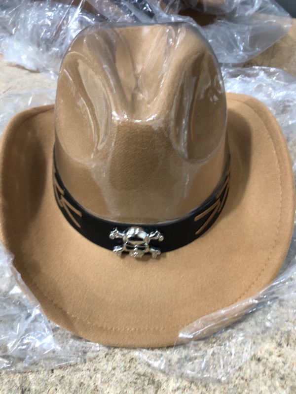 Photo 2 of ***color is wrong***lidhay classic western cowboy cowgirl hat for women and men felt wide brim fedora hats with belt buckle tan