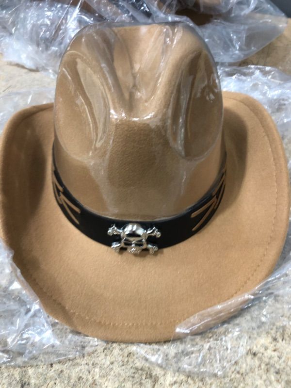 Photo 1 of ***color is tan***lidhay classic western cowboy cowgirl hat for women and men felt wide brim fedora hats with belt buckle tan