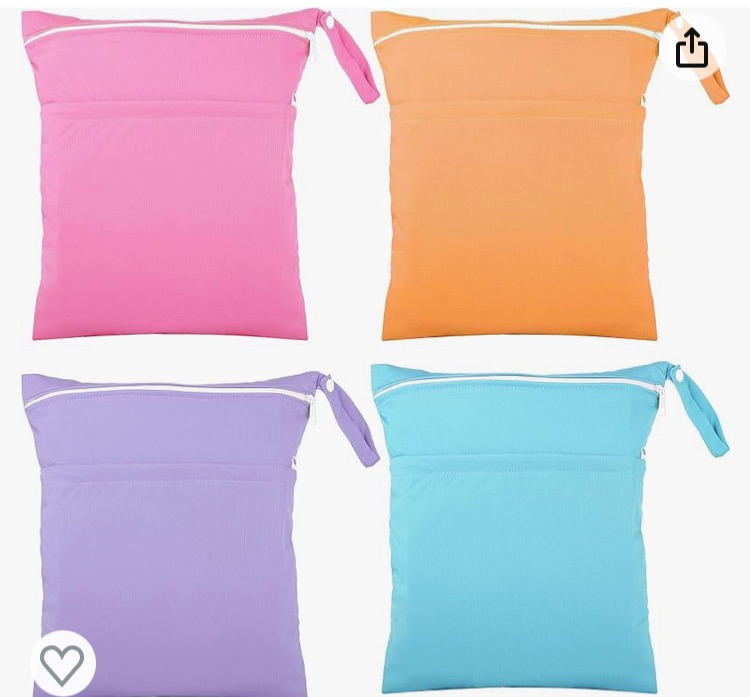 Photo 1 of 12 Pcs Wet Dry Bag for Baby Cloth Diapers Waterproof Wet Bag Washable Travel Bag Reusable Cloth Diaper Bag with 2 Pocket Toddler Swim Wet Bag for Travel Beach Pool (Blue, Purple, Pink, Orange)
