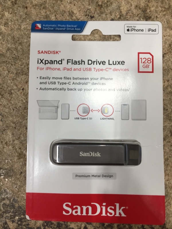 Photo 2 of SanDisk 128GB iXpand Flash Drive Luxe for iPhone and USB Type-C Devices - SDIX70N-128G-GN6NE & 128GB iXpand Flash Drive Go for iPhone and iPad - SDIX60N-128G-GN6NE