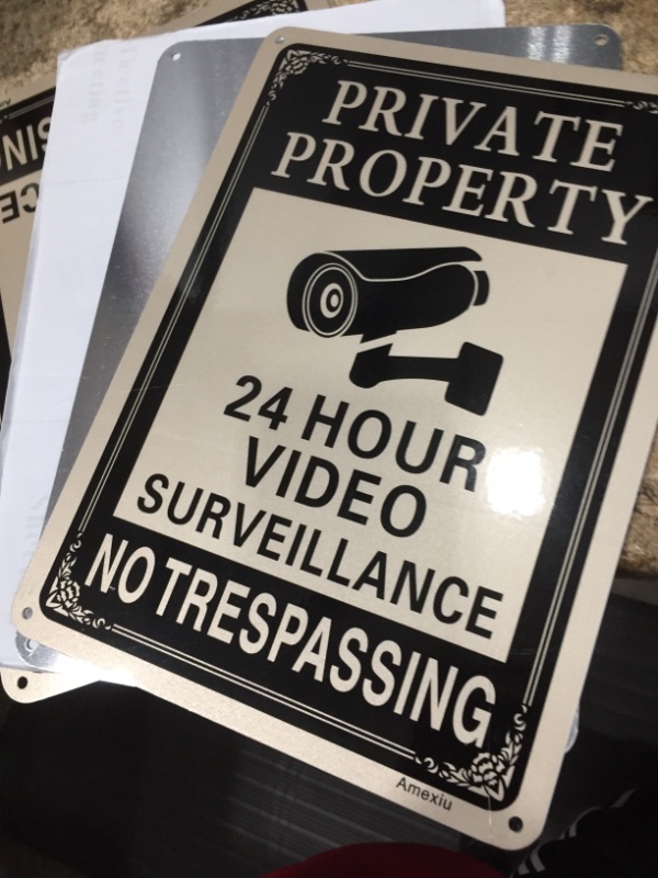 Photo 2 of Amexiu Private Property No Trespassing 24 Hours CCTV Camera Video Surveillance Warning Sign | 10" x 7" Rust Free Aluminum Easy Mounting Fade Resistance, 2 Pack 10" x 7"- 2 Pack