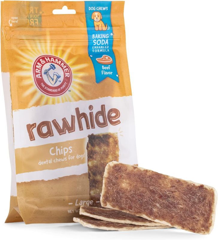 Photo 1 of 2 PACK Arm & Hammer for Pets Rawhide Chips for Dogs | Real Dog Rawhide Chews with Beef Coating and Arm and Hammer Baking Soda Enhanced Formula for Fresh Dog Breath, Dog Treat Bag Size Large 8 Pcs
