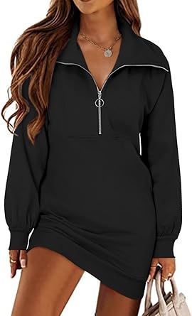 Photo 1 of AlvaQ Women Sweatshirt Dress Fall Winter Casual Lapel Half Zip Oversized Pullover Tunic Sweateshirts Tops
SIZE L