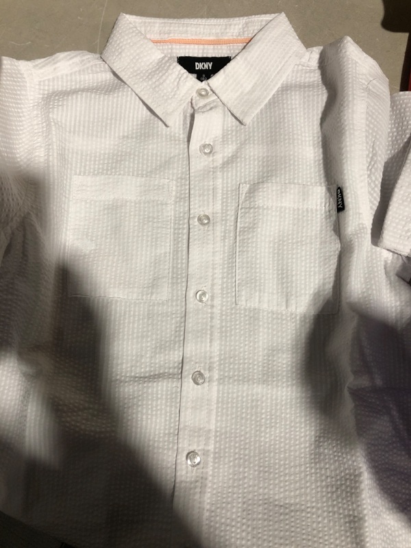 Photo 2 of * see all images * 
DKNY Boys Classic short Sleeve Woven Button Down Shirt Small White