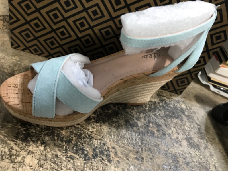 Photo 1 of lester wedge shy blue ms microsuede sandals size 7