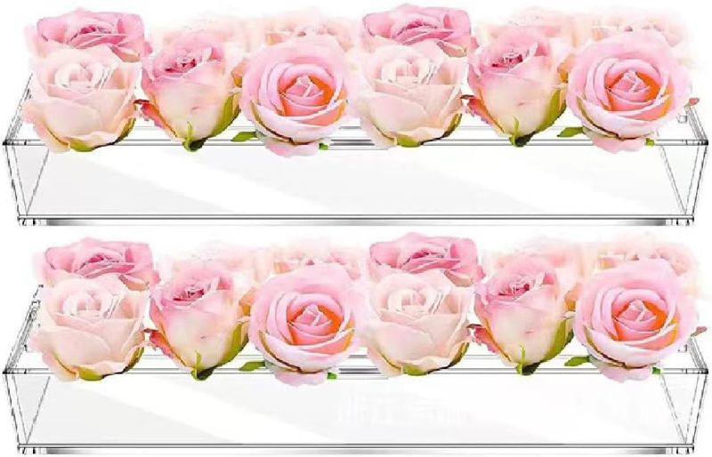 Photo 1 of 2Pack Acrylic Flower Vase Rectangular, Clear Acrylic Flower Vase for Home Wedding Dining Table Decoration
