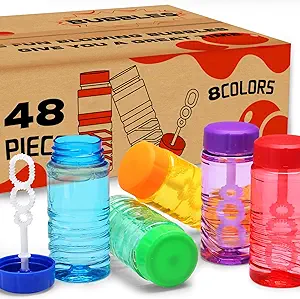 Photo 1 of 48 Pack Bubble Bottle with Wand Attached to the Cap (8 Colors), Bubbles Bulk Set for Kids Party Favors, Blower Bubbles Refill Toy for Toddler Summer Outside, Birthday Gift, Goody Bag Stuffers Supplies