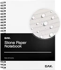 Photo 1 of GAK. Stone Paper Waterproof Spiral Notebook, 7.20”x10.11”, 50 sheets, Durable Notebook, Eco-Friendly Mineral Stone Paper Notebook, Waterproof Notepad, Ruled, White