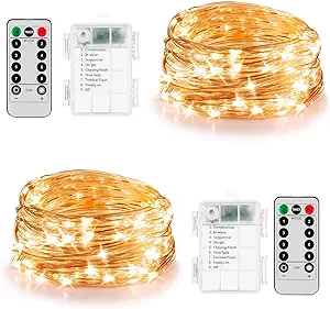 Photo 1 of Koxly 2 Pack 20ft 60 Led Fairy Lights with Remote Timer Waterproof Christmas Decor Battery Operated Twinkle Firefly Lights for Bedroom, Garden, Easter, Party, Christmas Indoor and Outdoor Decorations
