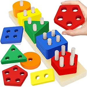 Photo 1 of Aigybobo Wooden Shape Sorting & Stacking Toys for Kids and Toddlers, Montessori Learning Toys for 1,2,3 Years Old, Preschool Fine Motor Skill Toy Ideal Gift for Baby Boys Girls 12-18 Months