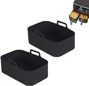 Photo 1 of 2pcs Air Fryer Silicone Pot for Ninja Foodi Dual DZ201,Reusable Air Fryer Silicone Liners,Rectangle Air Fryer Basket 8QT, Air fryer Accessories (2PCS, black)