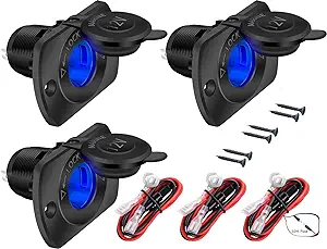 Photo 1 of  Car Cigarette Lighter Socket Female 12 Volt Power Outlet Replacement with Blue LED Waterproof for Boat Marine Scooter RV ATV UTV - 3pcs