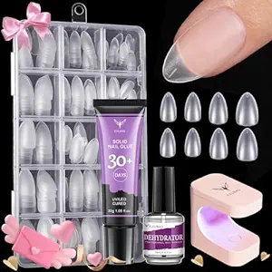 Photo 1 of Ejiubas Gel Nail Kit - 300Pcs 15 Sizes Short Almond Nail Tips, 30ML Last Long Solid Gel with Portable Nail Lamp, Acrylic Nail Kit Gel Nail Extension Set Fake Nail Kit for Diy Home Manicure