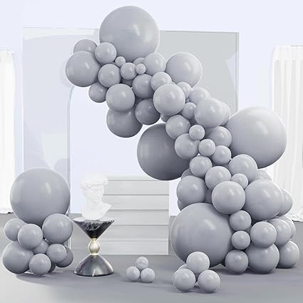 Photo 1 of PartyWoo Gray Balloons, 140 pcs Matte Gray Balloons Different Sizes Pack of 18 Inch 12 Inch 10 Inch 5 Inch Grey Balloons for Balloon Garland or Balloon Arch as Birthday Party Decorations, Gray-Y71