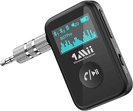 Photo 1 of 1Mii Aux to Bluetooth 5.0 Adapter 3.5mm Bluetooth Receiver for Car with OLED Display, 3.5mm Jack Kit with Volume Control Supports aptX-HD & Hands-Free Calls, 15H Battery Life