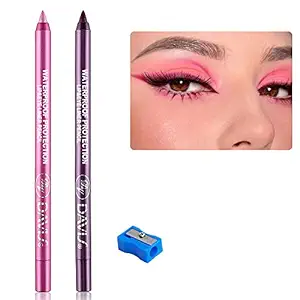 Photo 1 of KARNAR 2Pcs Pink Purple Eyeliner Pen Set With Pencil Sharpener, Pink Purple, Colored Colorful Eyeliner Pencil Set, Pearl Metallic Glitter Eyeliner for Women Waterproof Professional Eye Makeup E5