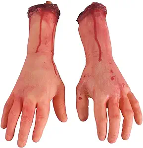 Photo 1 of Halloween Blood Props Fake Scary Severed Hand Broken for Haunted House Halloween Vampire Zombie Party Decorations Supplies (Broken Hands(Left + Right))
