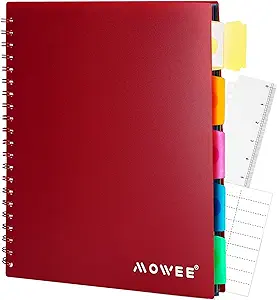 Photo 1 of MOWEE Spiral Notebook - 5 Subject Notebook, College Ruled Notebook With Dividers Pocket, Tabs Label, 11" Ruler, 100 Sheets of 200 Pages, for Writing Journal, Home & Office, School Supplies,