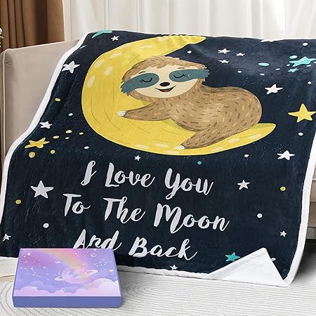 Photo 1 of Anamee Sloth Blanket Gifts for Kids, Cute Sloth on The Moon Throw Blanket Women Soft Cozy Flannel Fleece Blankets Mom Gift Bed Blanket Suitable for Sofa Bedroom Living Room 50 x 60 inches