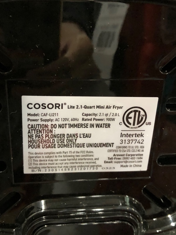 Photo 5 of ***NOT FUNCTIONAL - FOR PARTS ONLY - NONREFUNDABLE - SEE COMMENTS***
COSORI Small Air Fryer Oven 2.1 Qt, 4-in-1 Mini Airfryer