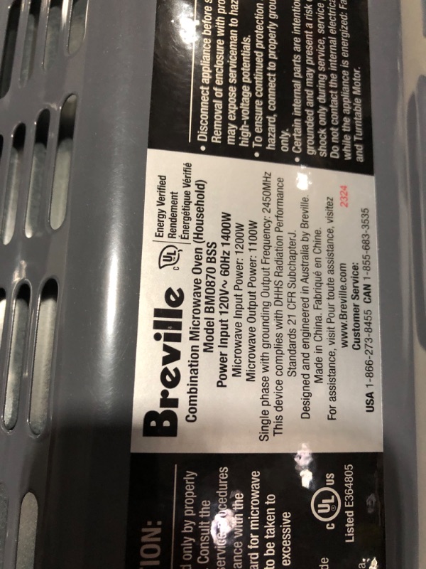 Photo 5 of ***DAMAGED AND DENTED - SEE PICTURES - UNABLE TO TEST***
Breville Combi Wave 3-in-1 Microwave, Air Fryer, and Toaster Oven, Brushed Stainless Steel, BMO870BSS1BUC1