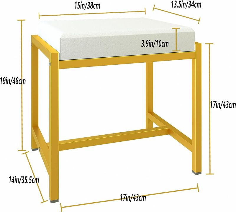 Photo 3 of (READ NOTES) Iwell Vanity Stool with Metal Legs, Vanity Chair for Makeup Room, Vanity Bench with Cushion for Women, Girl, Wife, Mother, Capacity 330lb, Easy Assembly Gold