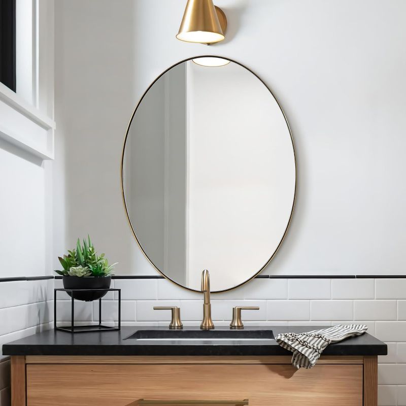 Photo 1 of (READ NOTES) ANDY STAR Oval Gold Mirror, 22x30'' Brushed Gold Oval Mirror for Bathroom, Oval Wall Mirror for Btahroom Gold Vanity Mirror in Stainless Steel Frame Wall Mount Horizontal or Vertical
