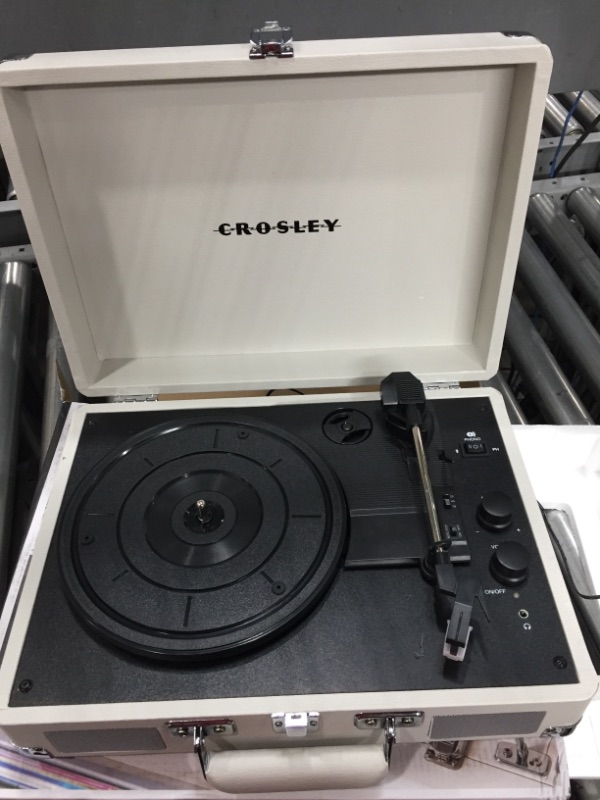 Photo 2 of Crosley CR8005F-WS Cruiser Plus Vintage 3-Speed Bluetooth in/Out Suitcase Vinyl Record Player Turntable, White Sand Bluetooth In/Out White Sand