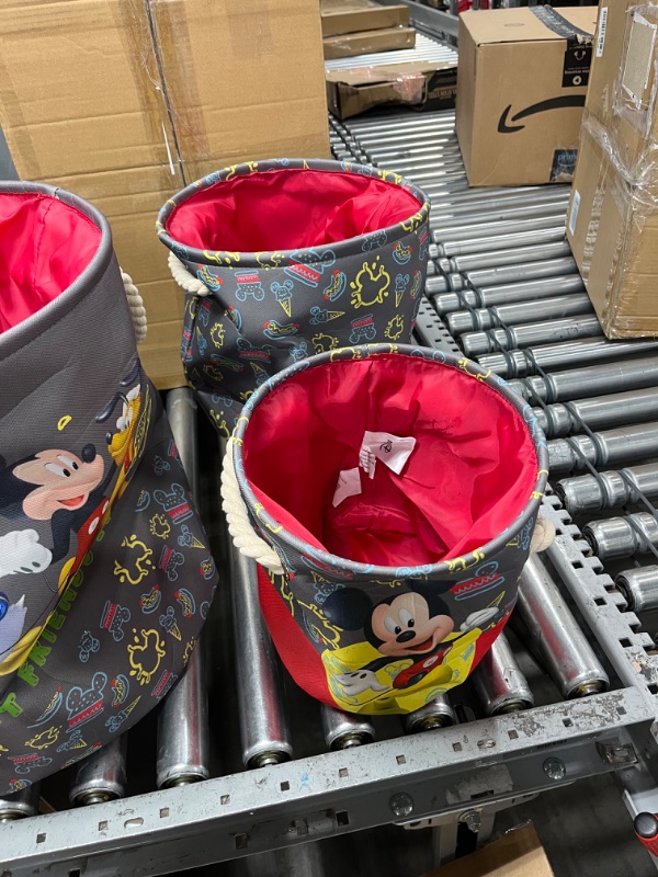 Photo 3 of Disney Mickey Mouse 3 Piece Multi Size Fabric Nestable Toy Storage Basket Set, with Rope Carry Handles